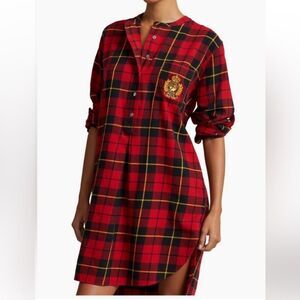 Polo Ralph Lauren Sleep Shirt Cotton Flannel Wallace Plaid Red Black New Size XL